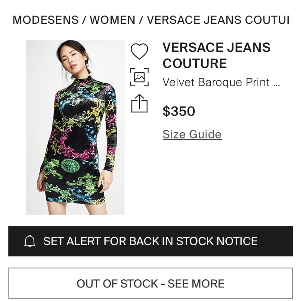 Versace Jeans Couture velvet baroque print dress